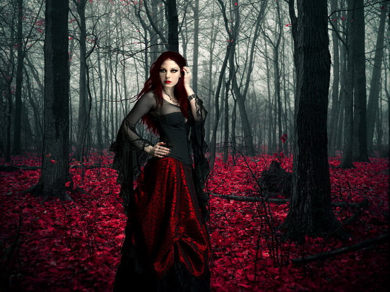 Woman in Red and Black Dress — Dramatic, Autumn