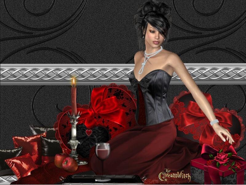 Woman in Red and Black Dress — Dramatic, Night, 3d Render, Candle