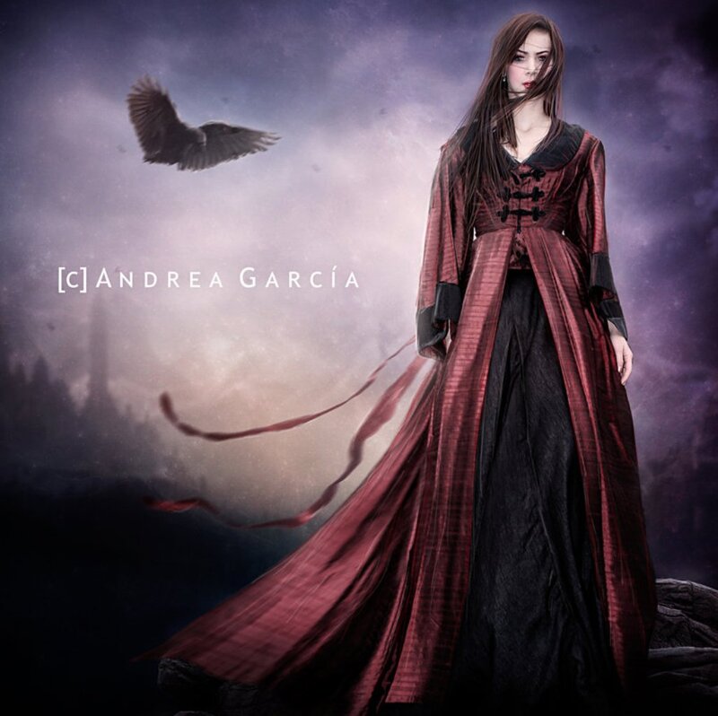 Woman in Red and Black Dress — Dramatic, Night, Digital Art