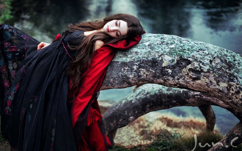 Woman in Red and Black Dress — Serene