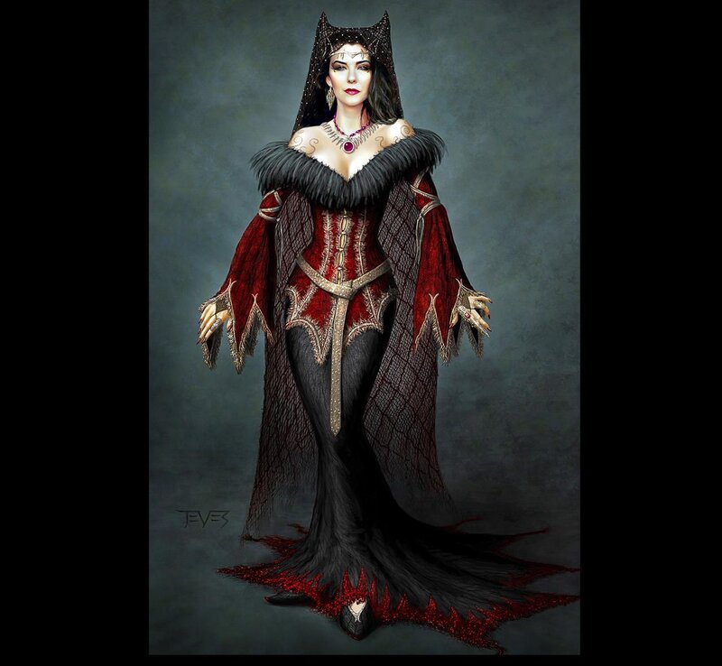 Woman in Red and Black Gown — Dramatic