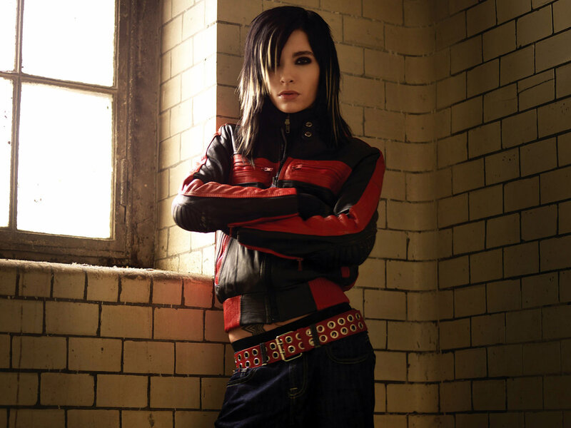 woman in red and black jacket
