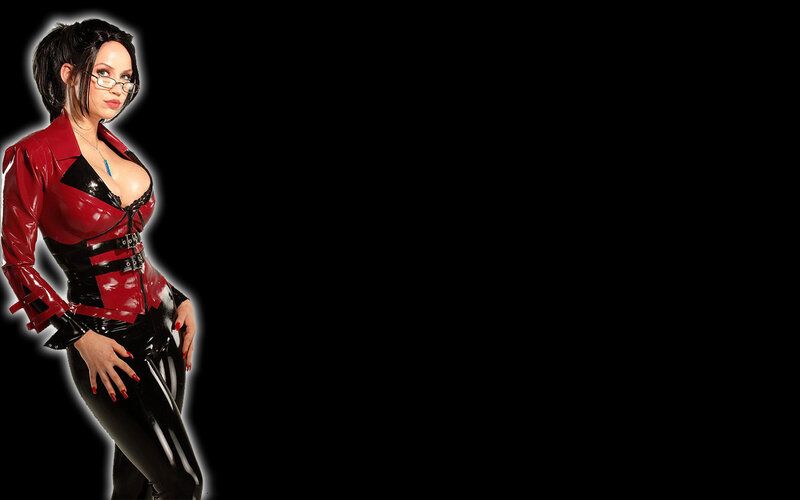 woman in red and black latex