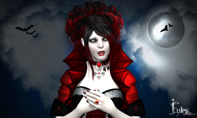 Woman in Red and Black Outfit — Dramatic, Night, Digital Art