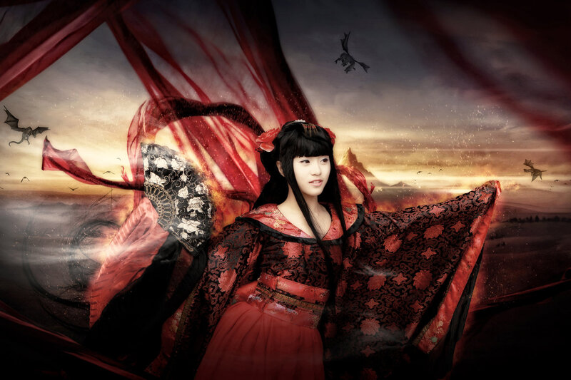 Woman in Red and Black Robe