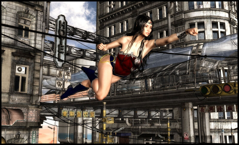 Woman in Red and Blue Suit — Dramatic, Afternoon