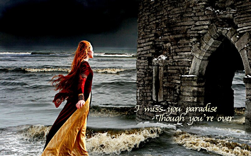 Woman in Red and Gold Dress — Dramatic
