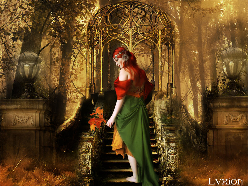 Woman in Red and Green Dress — Dramatic