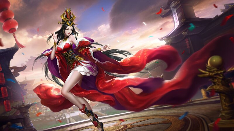 Woman in Red and Purple Dress — Dramatic