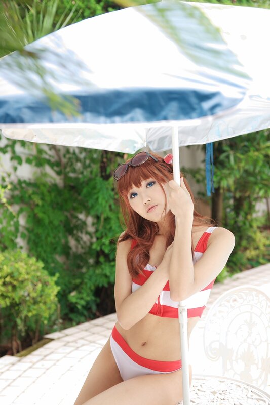 Woman in red and white bikini