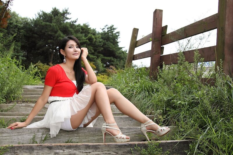 Woman in Red and White Dress — Calm, Afternoon