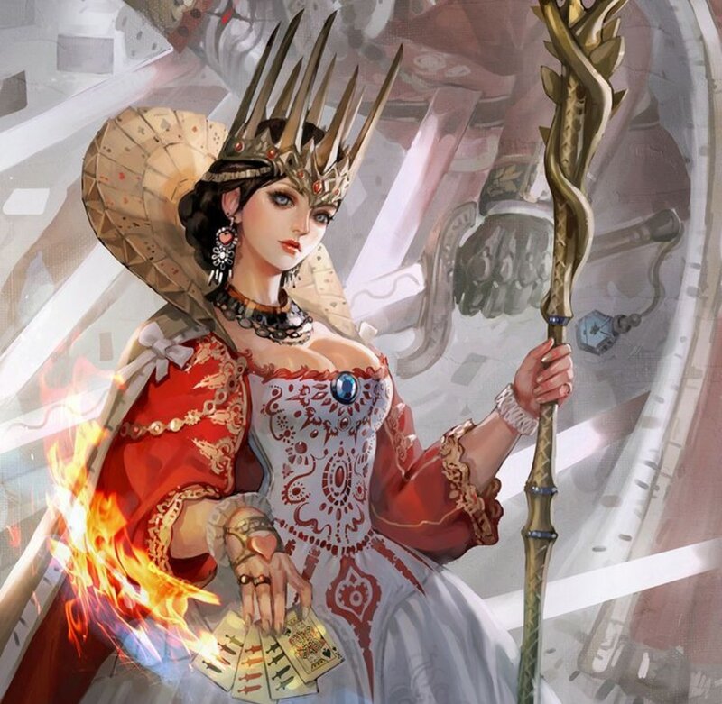 Woman in Red and White Dress — Dramatic, Digital Art, Crown