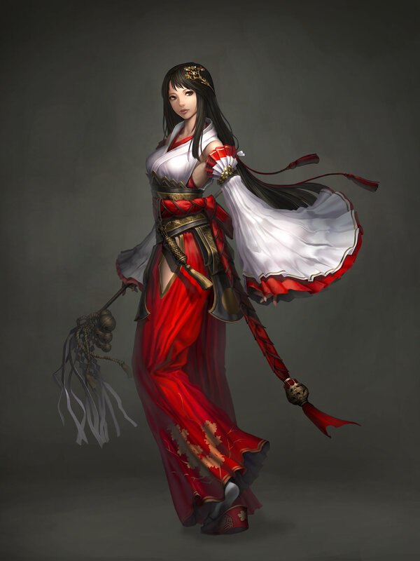 Woman in Red and White Dress — Dramatic, Digital Art, Fan