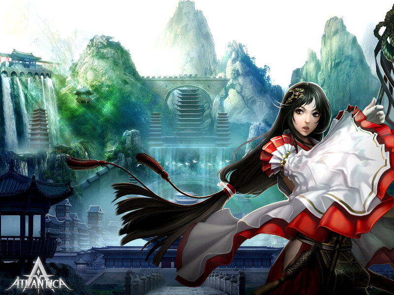 Woman in Red and White Dress — Dramatic, Digital Art, Mountains
