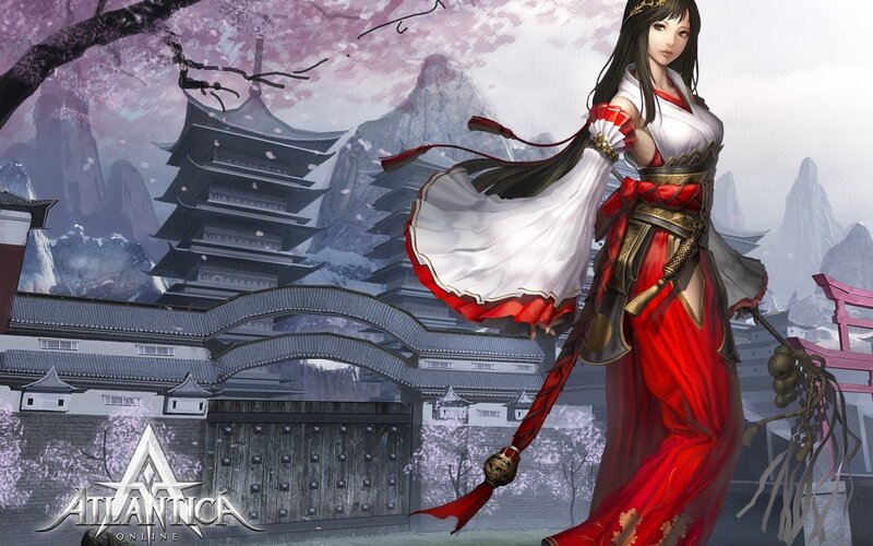 Woman in Red and White Dress — Dramatic, Spring, Digital Art, Temple