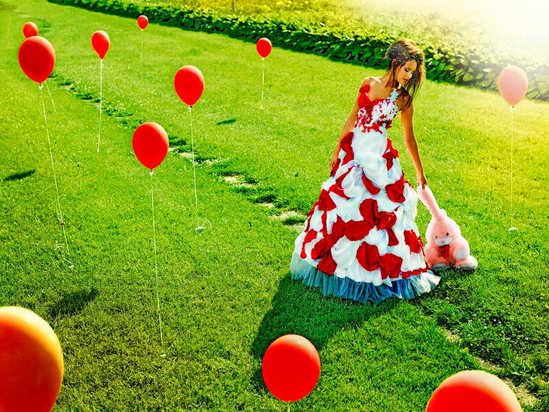 Woman in Red and White Dress — Green