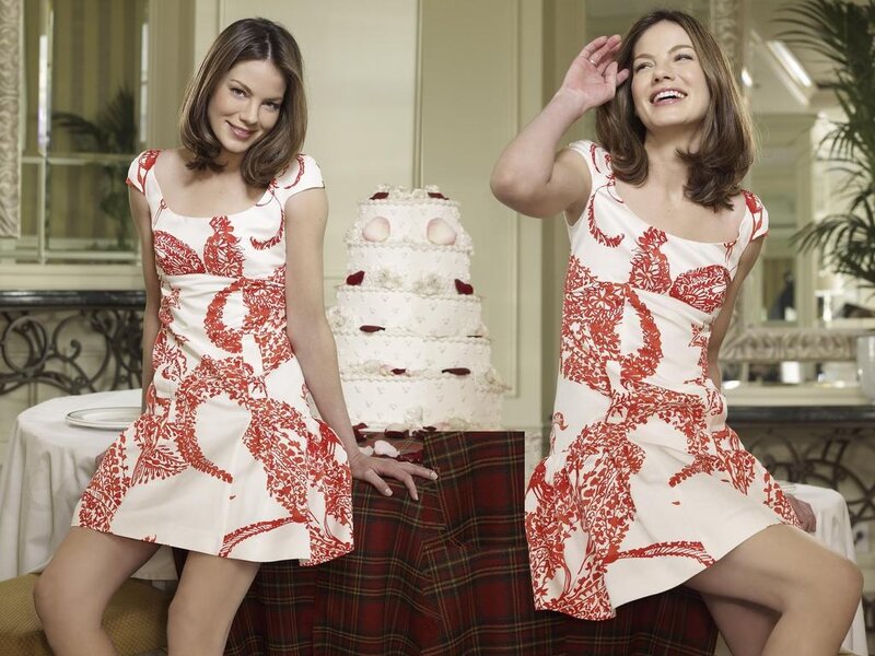 Woman in Red and White Dress — Happy