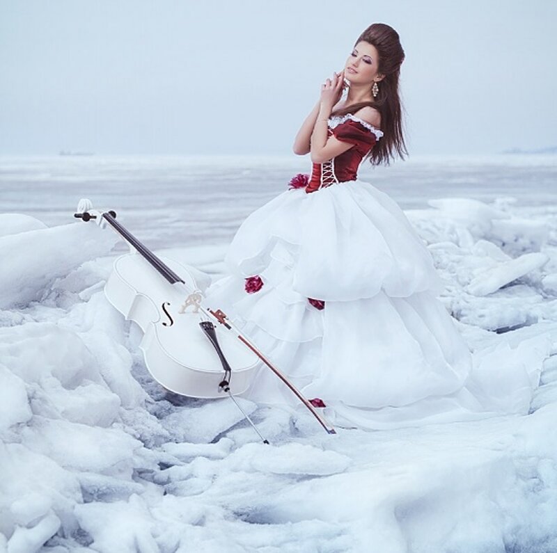Woman in Red and White Dress — Serene, Winter