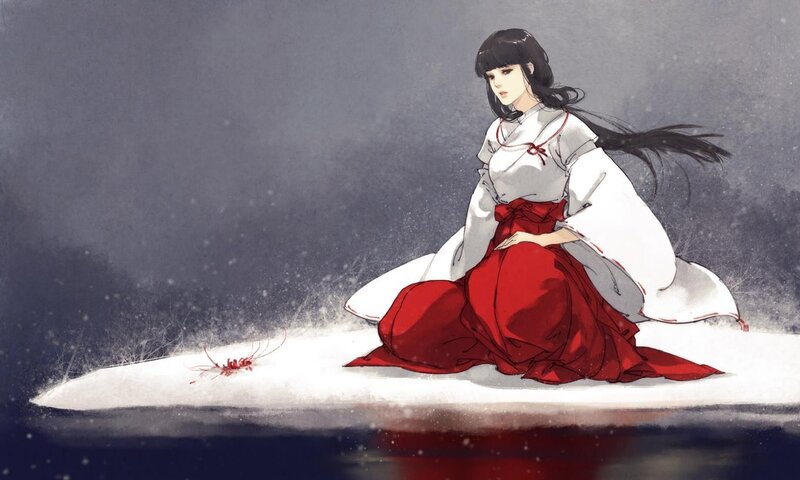 Woman in Red and White Kimono — Dramatic, Winter