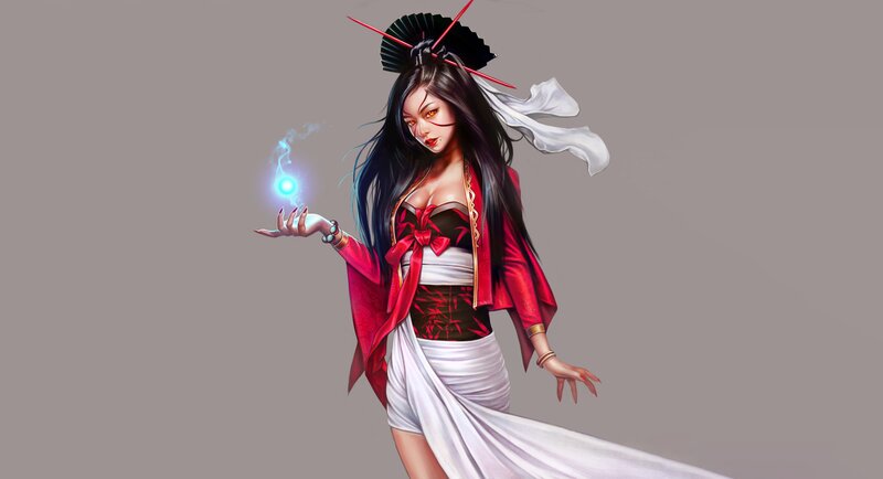 Woman in Red and White Outfit — Dramatic, Digital Art