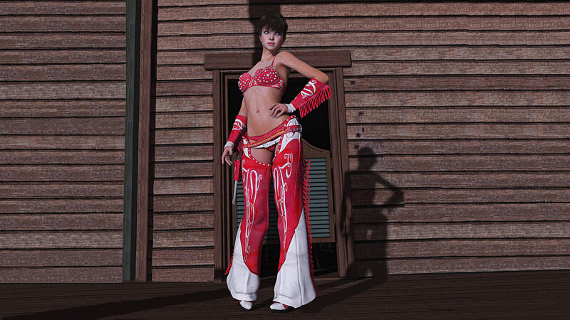 Woman in Red and White Outfit — Dramatic