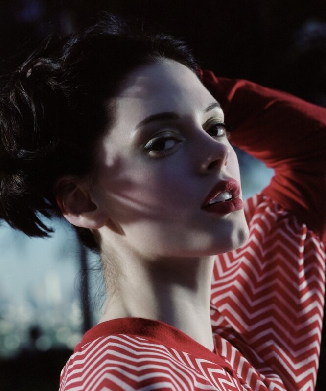 Woman in Red and White Shirt — Dramatic