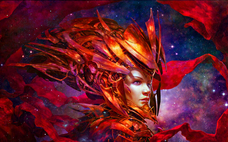 Woman in Red Armor — Dramatic, Digital Art, Space