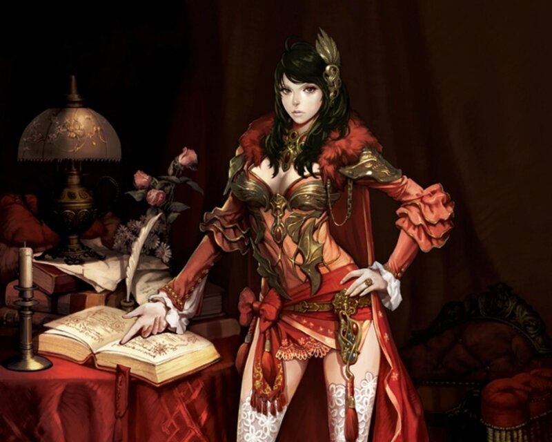 Woman in Red Armor — Dramatic, Night, Digital Art, Book