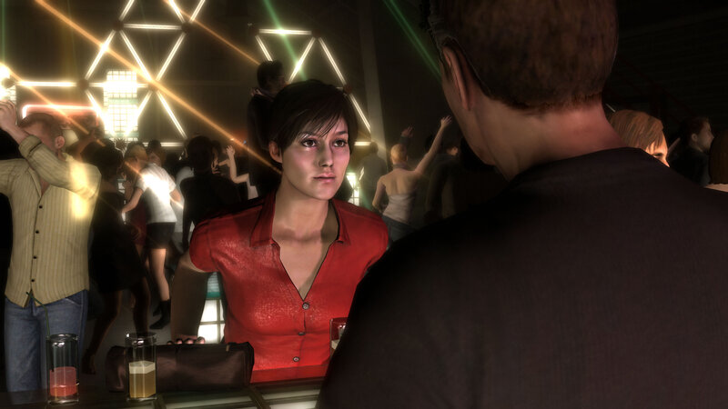 woman in red at a club
