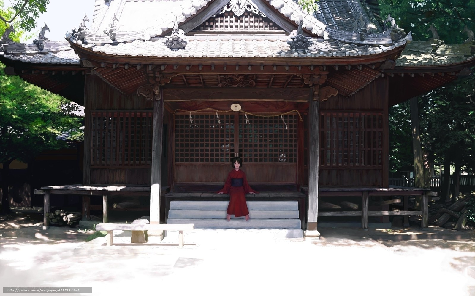 Woman in red at a shrine