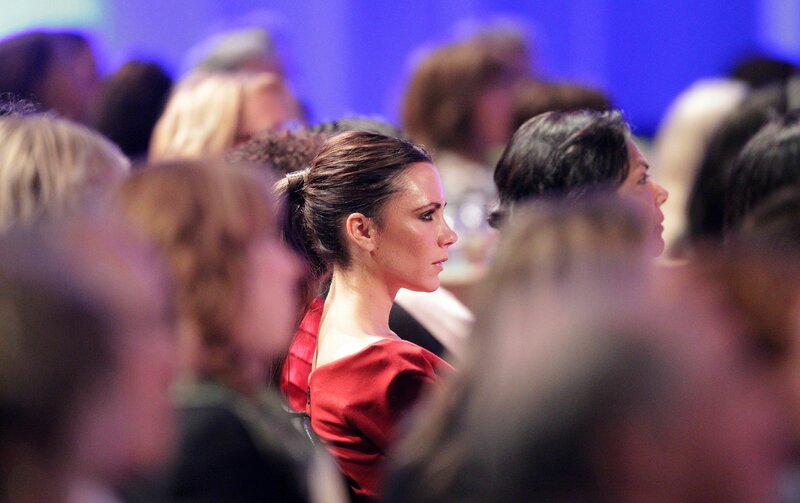 Woman in red at an event