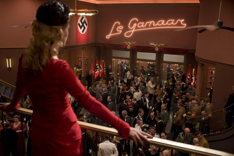 Woman in red at Nazi gathering