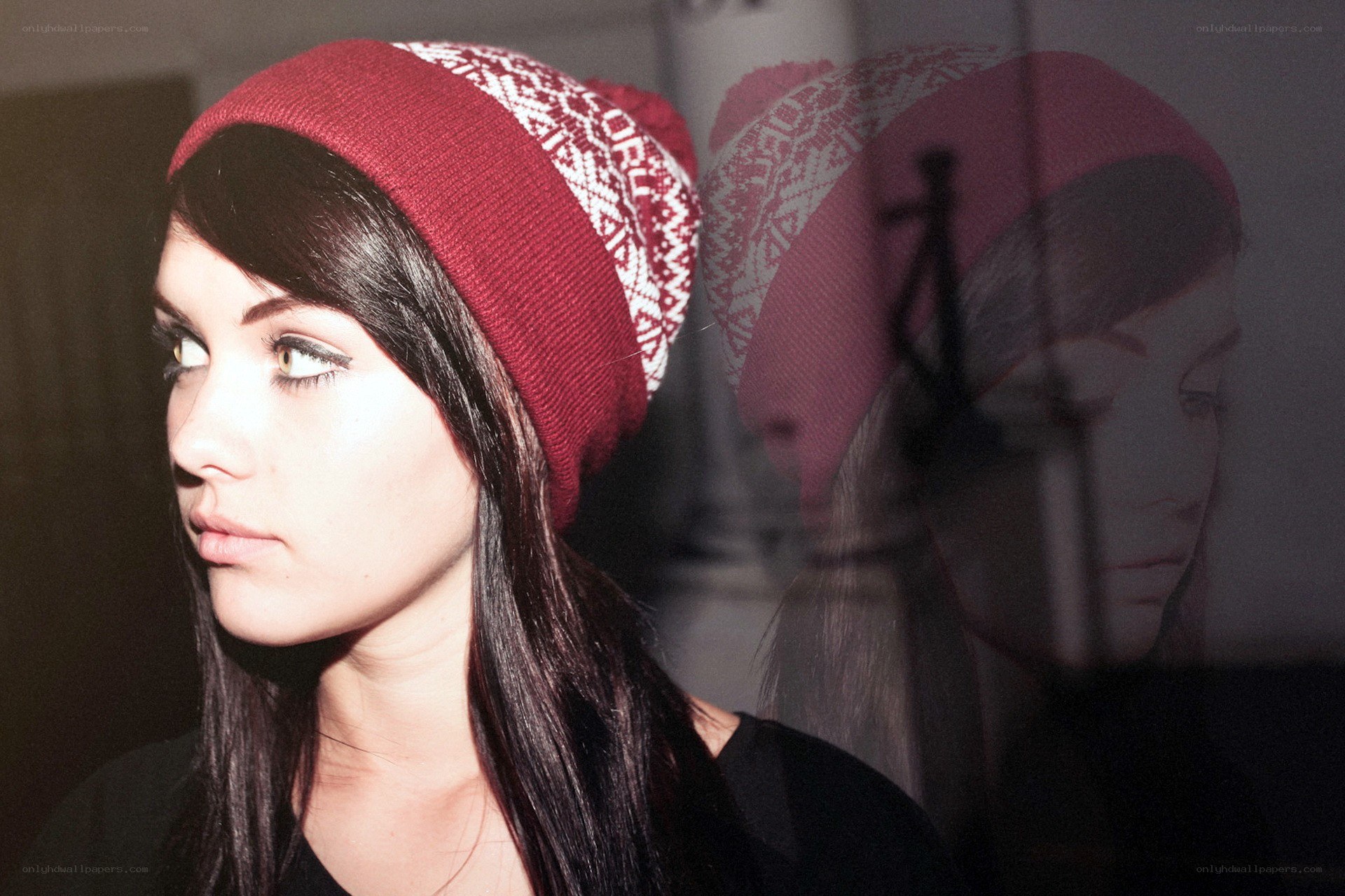 woman in red beanie