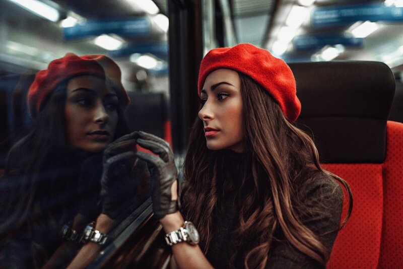 Woman in Red Beret — Contemplative