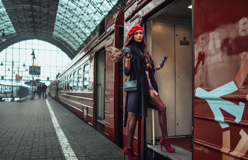 Woman in Red Beret — Dramatic, Photograph