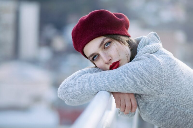 Woman in Red Beret — Gray