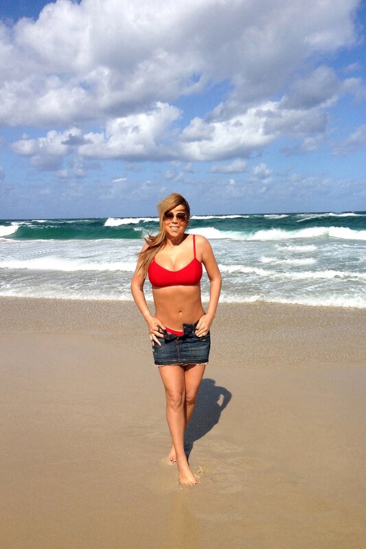 Woman in red bikini at beach