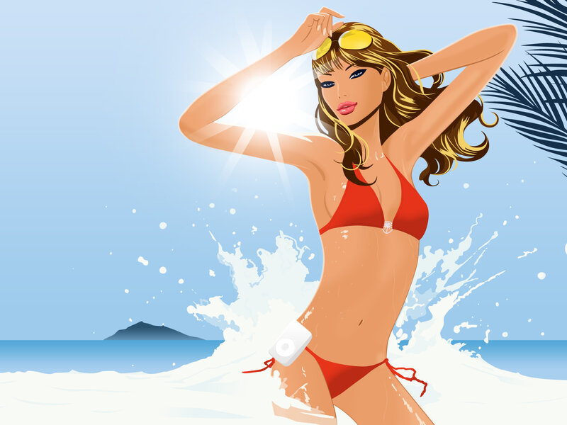 Woman in red bikini at beach