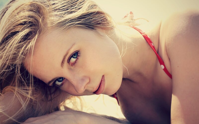 woman in red bikini at beach