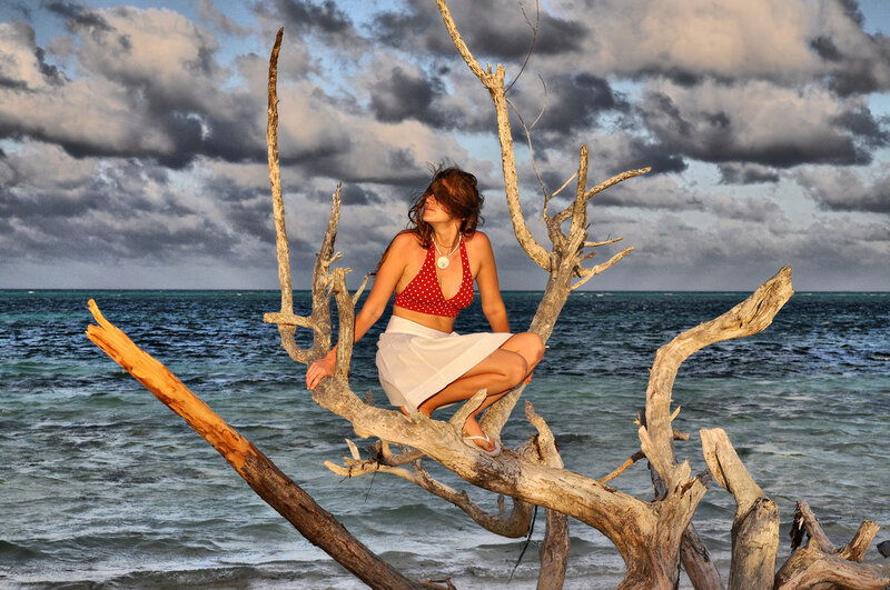 Woman in Red Bikini — Blue, Dramatic, Sunset