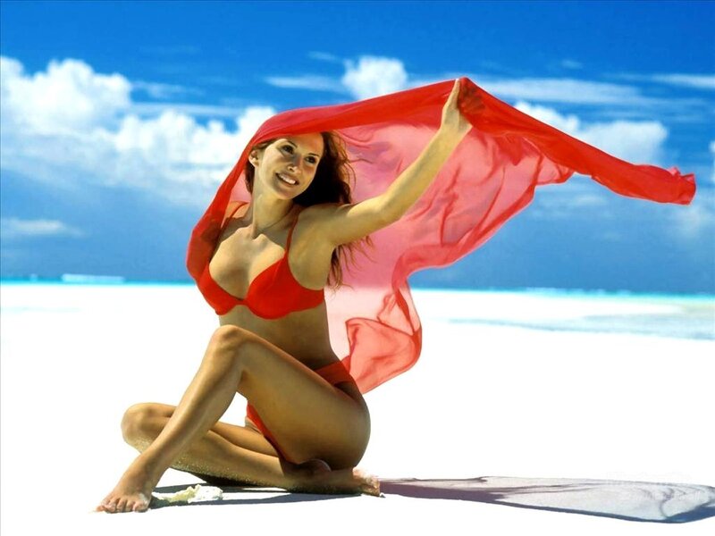 Woman in Red Bikini — Bright, Afternoon, Photograph, Beach
