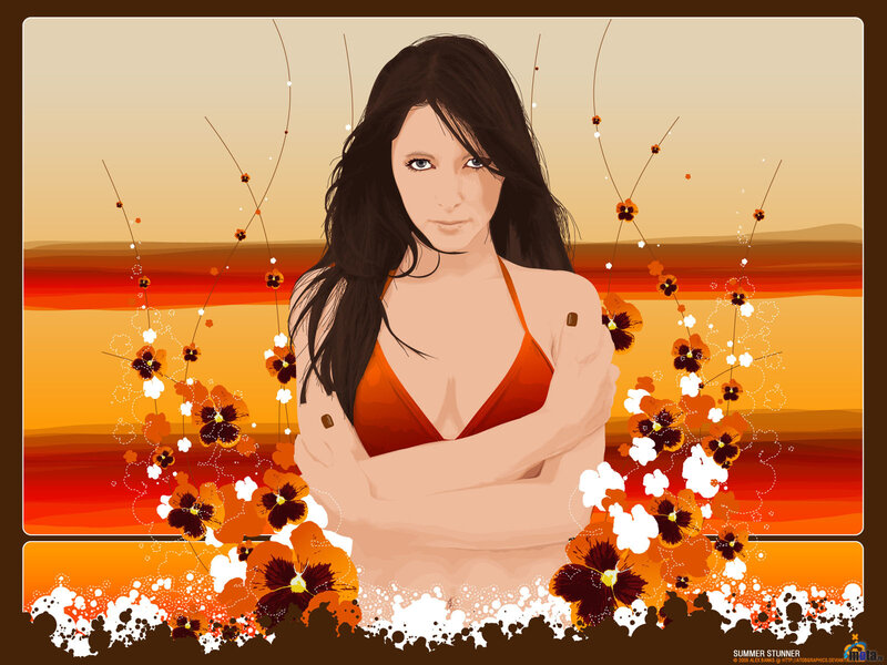 Woman in Red Bikini — Orange, Dramatic, Sunset, Digital Art