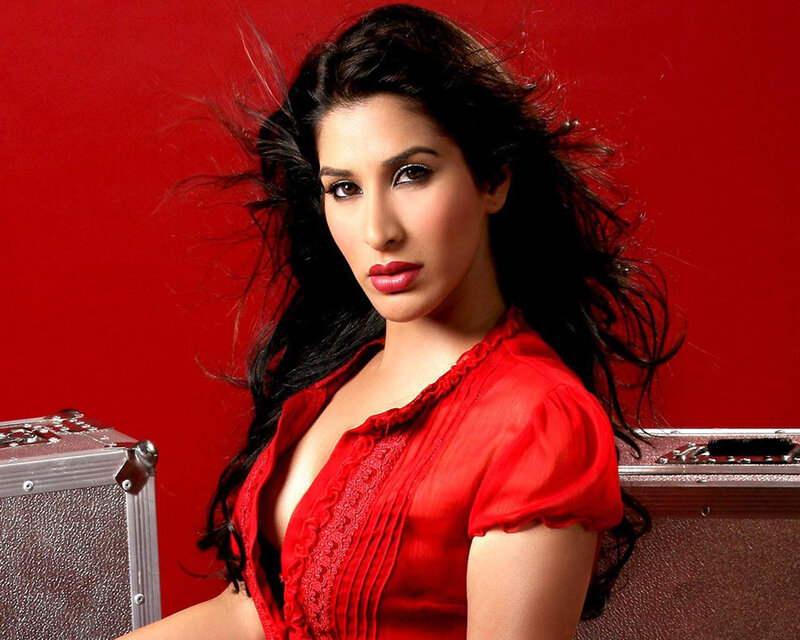 woman in red blouse