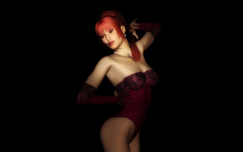 woman in red bodysuit