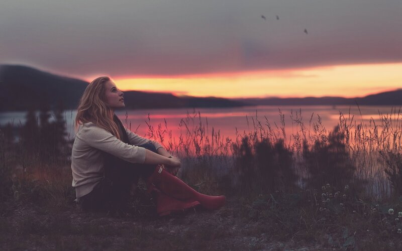 Woman in Red Boots — Purple