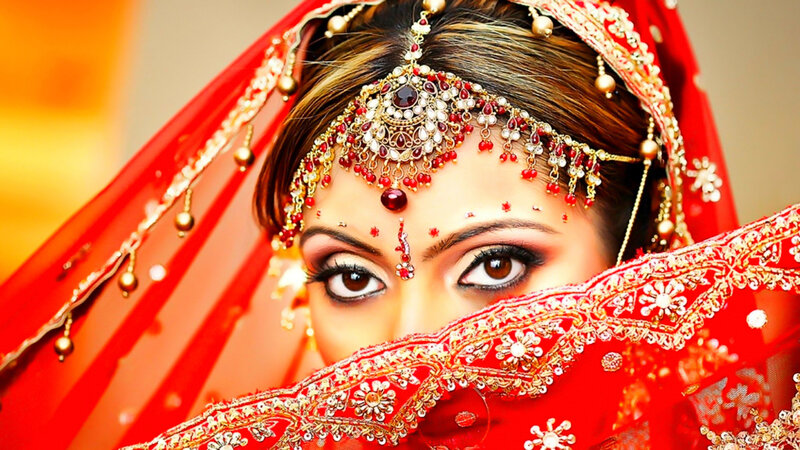 Woman in Red Bridal Attire — Dramatic, Photograph, Veil
