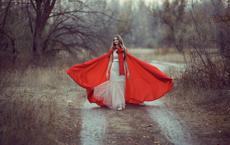 Woman in Red Cape — Dramatic, Autumn
