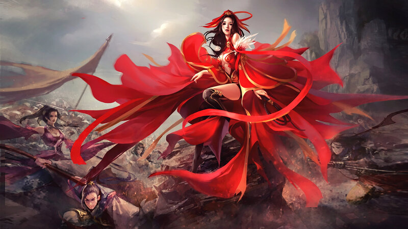 Woman in Red Cape — Dramatic, Digital Art, Warrior