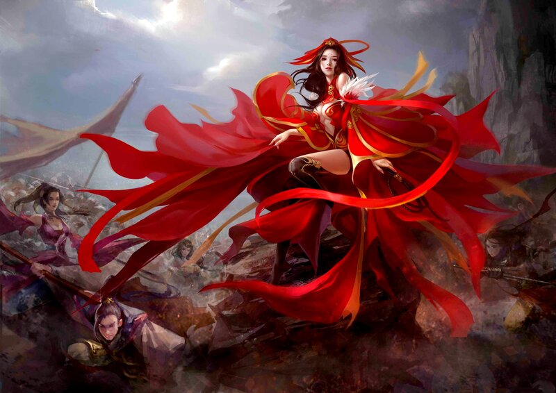 Woman in Red Cape — Dramatic, Digital Art, Warriors