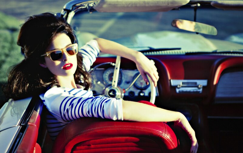 Woman in Red Car — Confident, Afternoon, Photograph